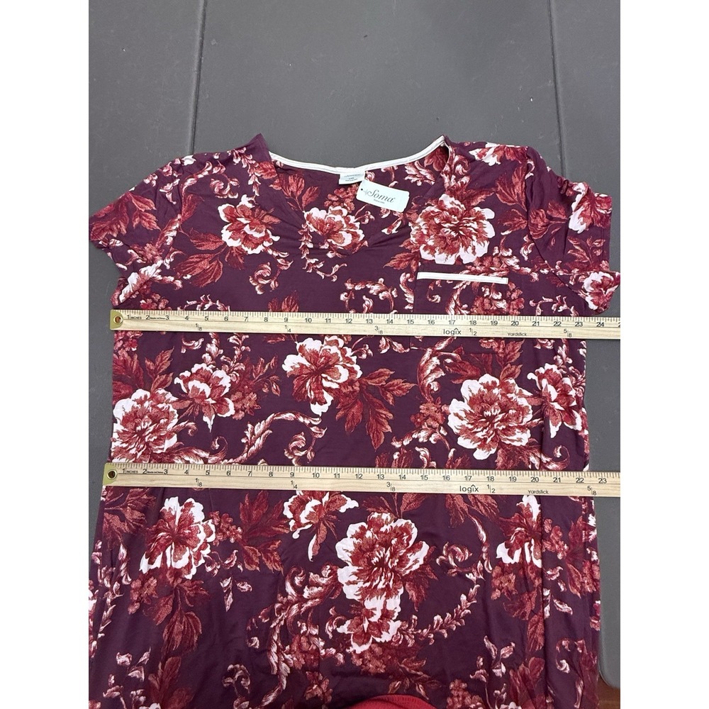 Soma Cool Nights Nightgown Sleep Shirt Soft Jersey Plum Floral Lounge NWT XXL - Picture 4 of 7